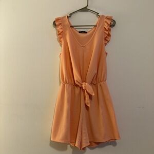Peach Ruffled Sleeveless Romper